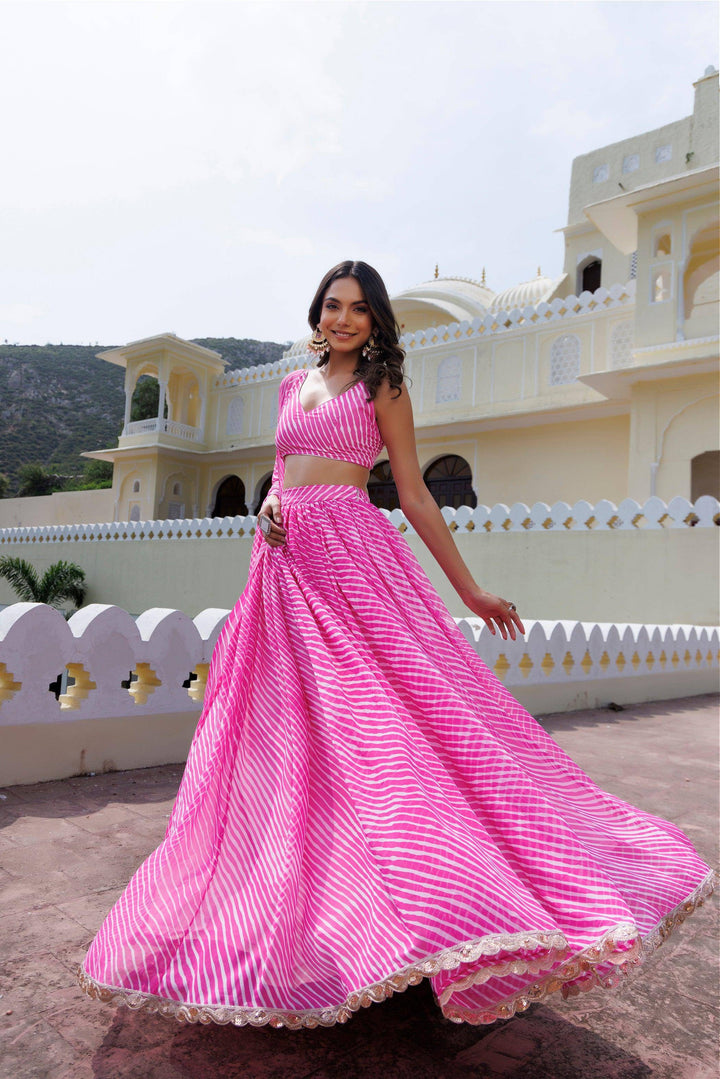 Aurora Pink Leheriya Lehenga Set - qivii