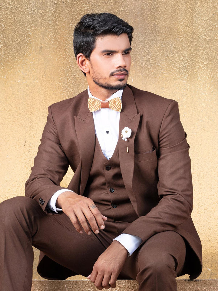 Auspicious Dark Brown Color Men's Single Breasted Blazer