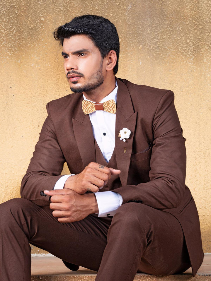 Auspicious Dark Brown Color Men's Single Breasted Blazer