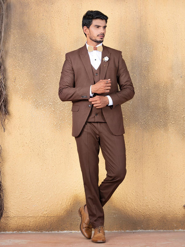 Auspicious Dark Brown Color Men's Single Breasted Blazer