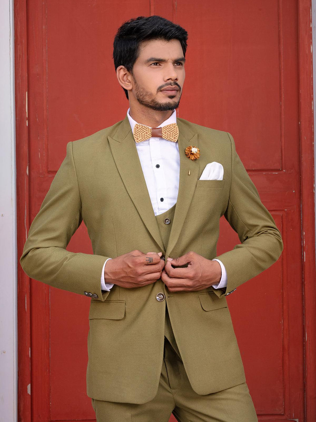 Awesome Olive Green Color Men's Single Breasted Blazer