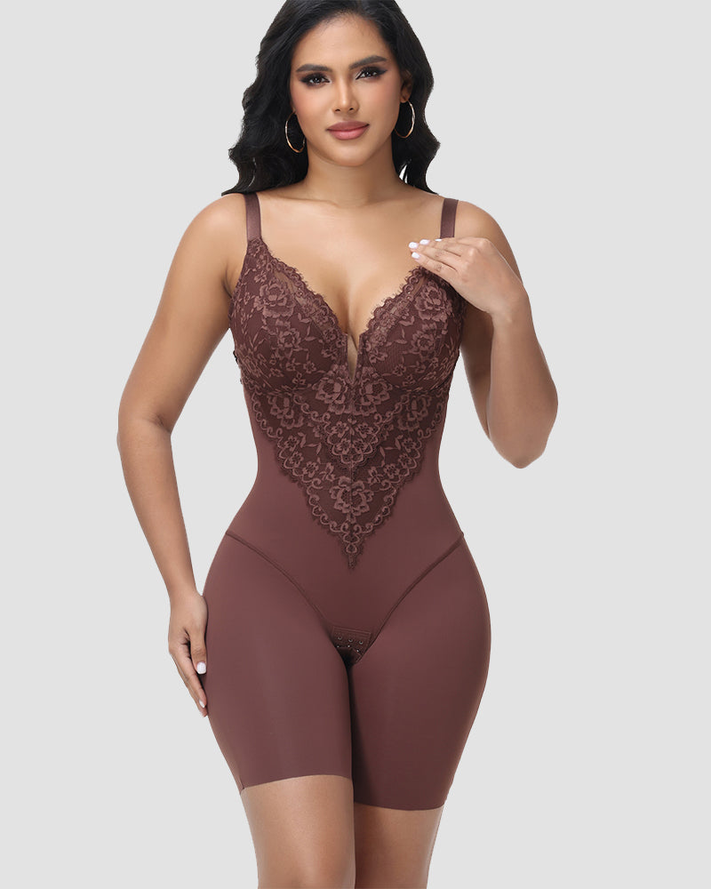 Shapshe® Lace Plunge Backless Bodysuit Shapewear  - By Qivii