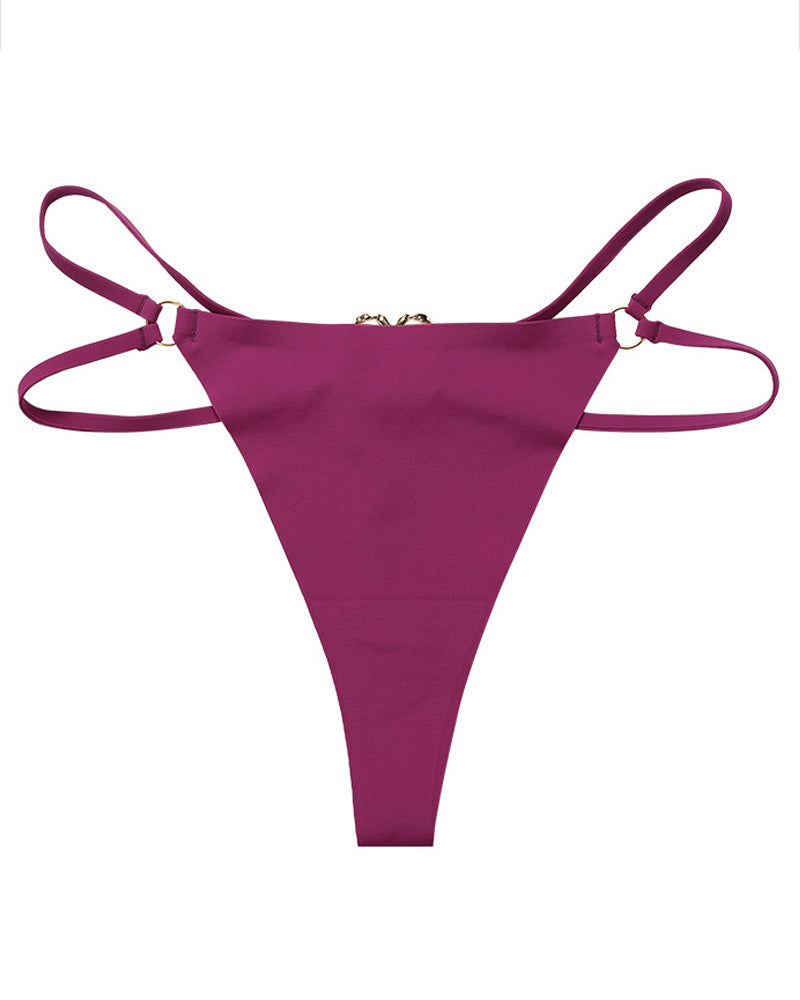 Women's Seamless Thong Low Waist Metal Ring Sexy Temptation Intimates T Pants  - By Qivii