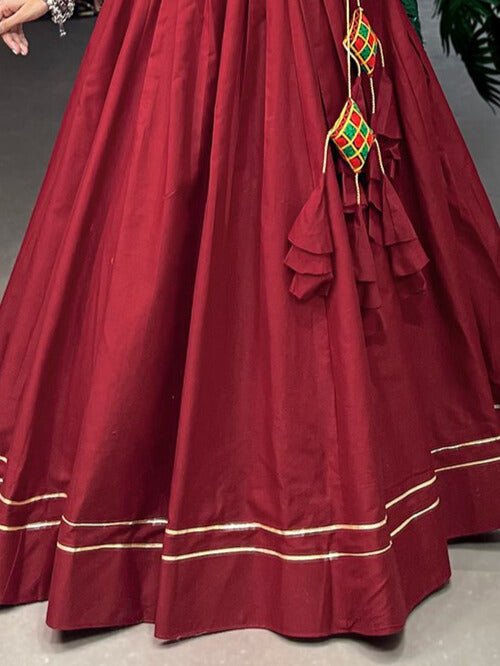 Pure Cotton Plain With Gotta Patti Touch Up Lehenga Choli in Maroon Color