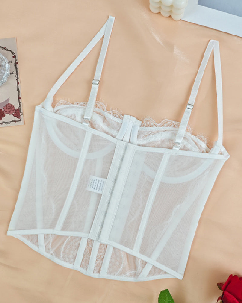 Women's Lace See-through Push Up Corset Bustiers Tops Boned Suspender Sexy Crop Tops  - By Qivii