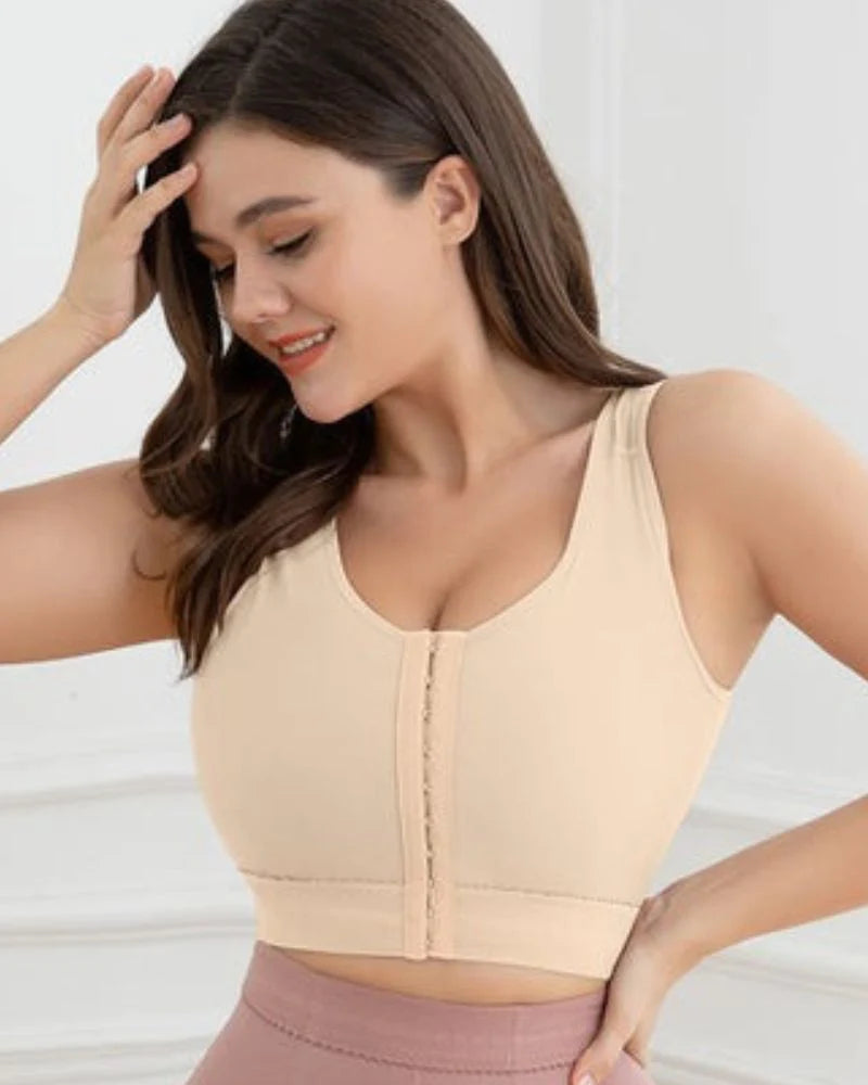 Shapshe® Women Front Closure Wirefree Padded Support Workout Crop Beige Sports Bra