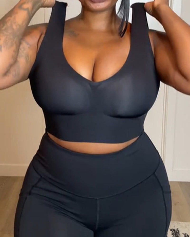 Wireless Seamless V-Neck Tank Plus Size Push Up Bra  - By Qivii