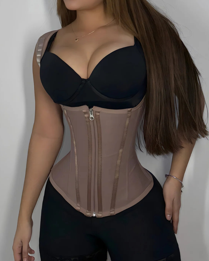 Shapshe® Hourglass Corset Zipper Hook and Eye Double Compression Tummy Control Waist Trainer  - By Qivii