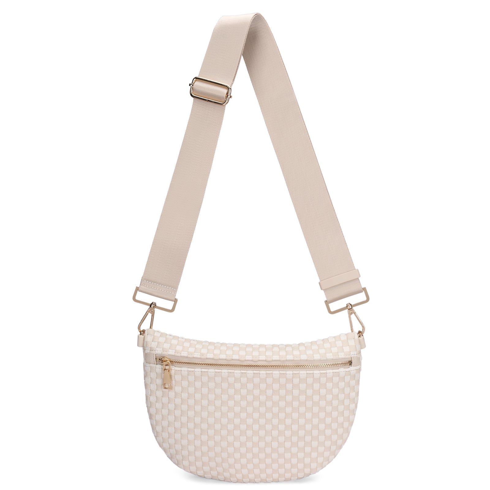 Ounamei Checkered Woven Crossbody Fanny Pack for Women – Adjustable Sling Bum Bag, Lightweight Everyday Travel Shoulder Purse