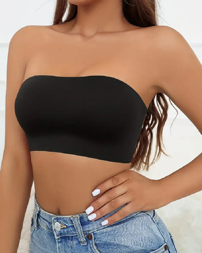 Wireless Strapless Bandeau Bra Seamless Stretch Non Padded Push Up Bralette  - By Qivii