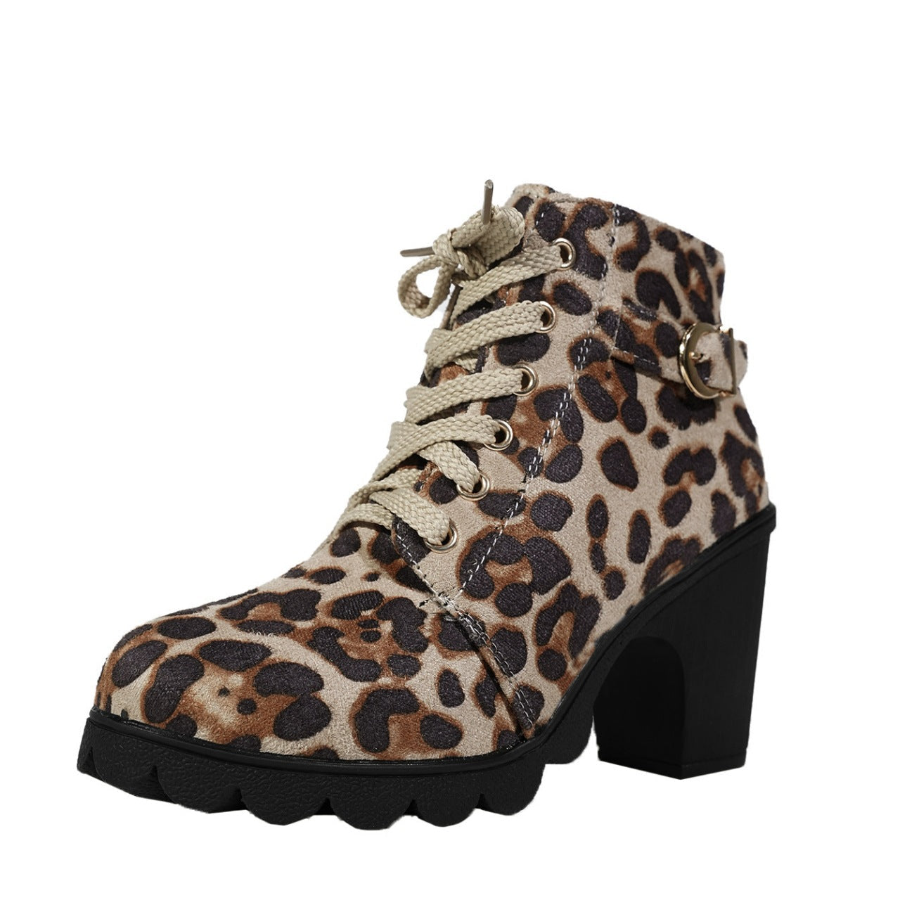 Women's Buckle Decorated Chunky Heel Ankle Boots - Side Zipper & Lace-Up Round Toe Mid-Calf Equestrian Boots (US 4-10)