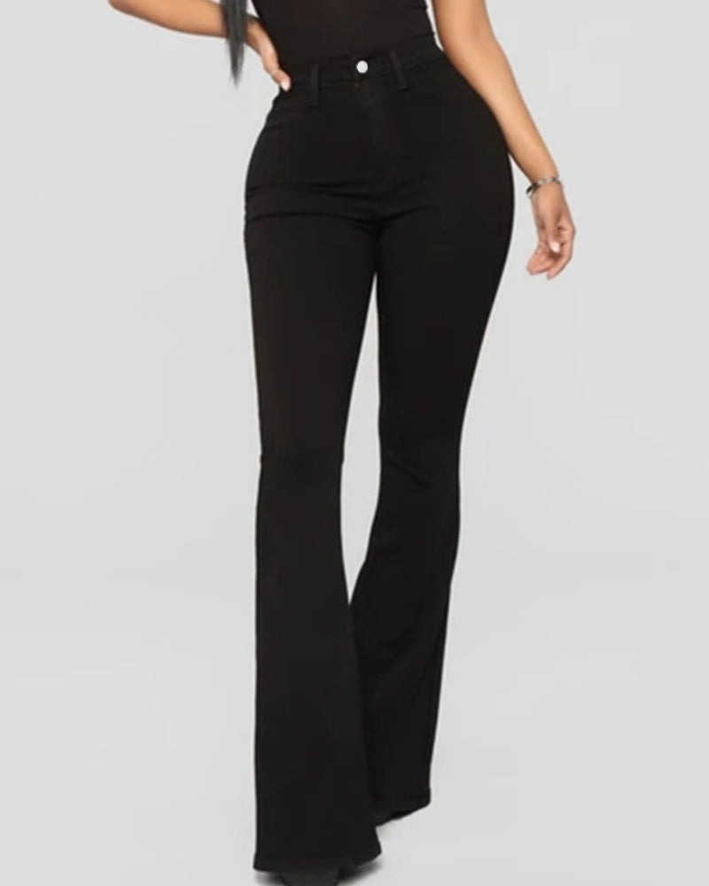 Fashion High Waist Hip Lift Slim Washed Flared Jeans  - By Qivii