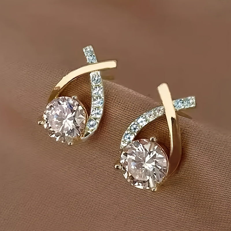Oorbellen met gouden kruis en zirconia  - By Qivii