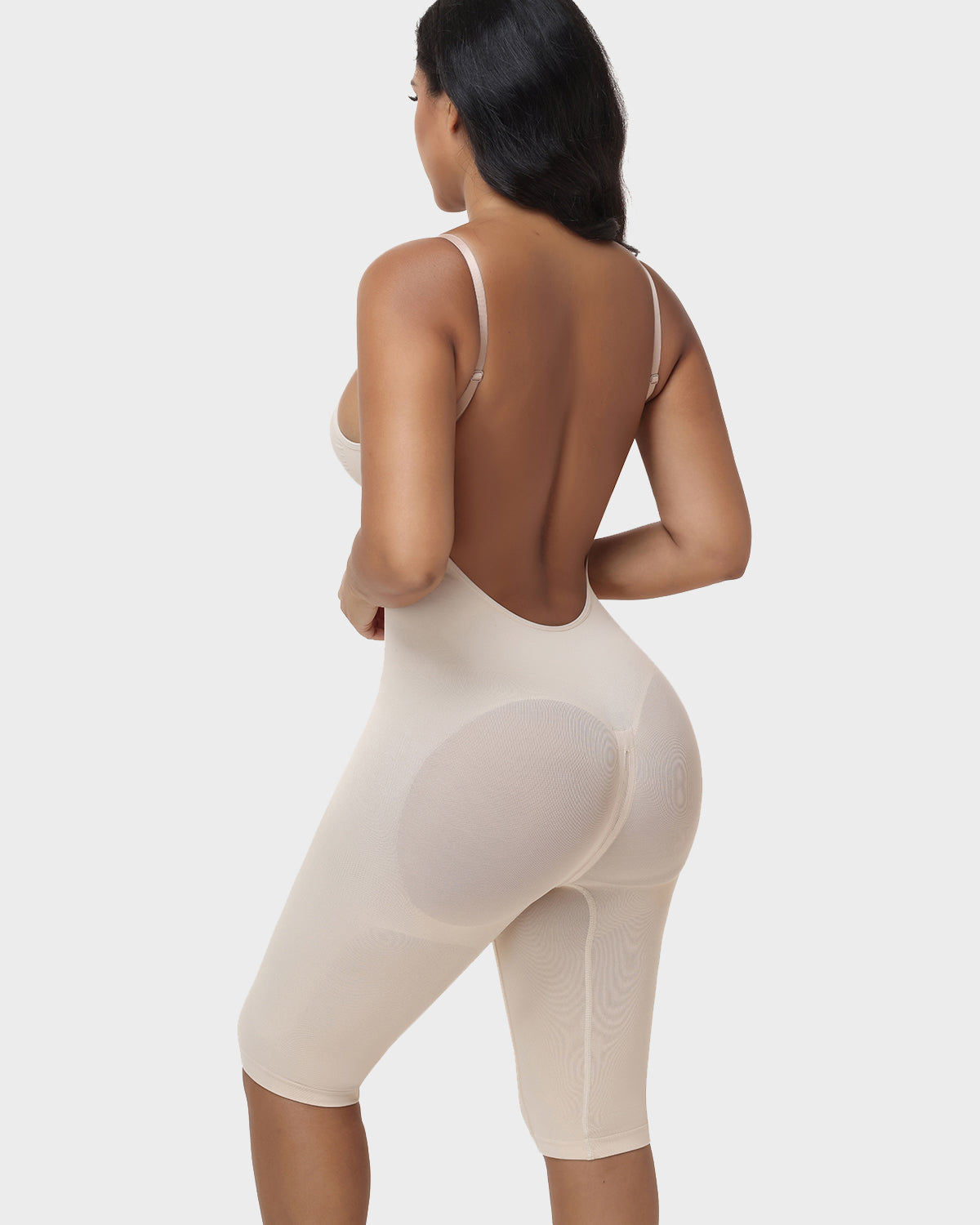V Neck Front Zip Crisscross Back Knee Length Tummy Contro Bodysuit Butt Lifting Shaper