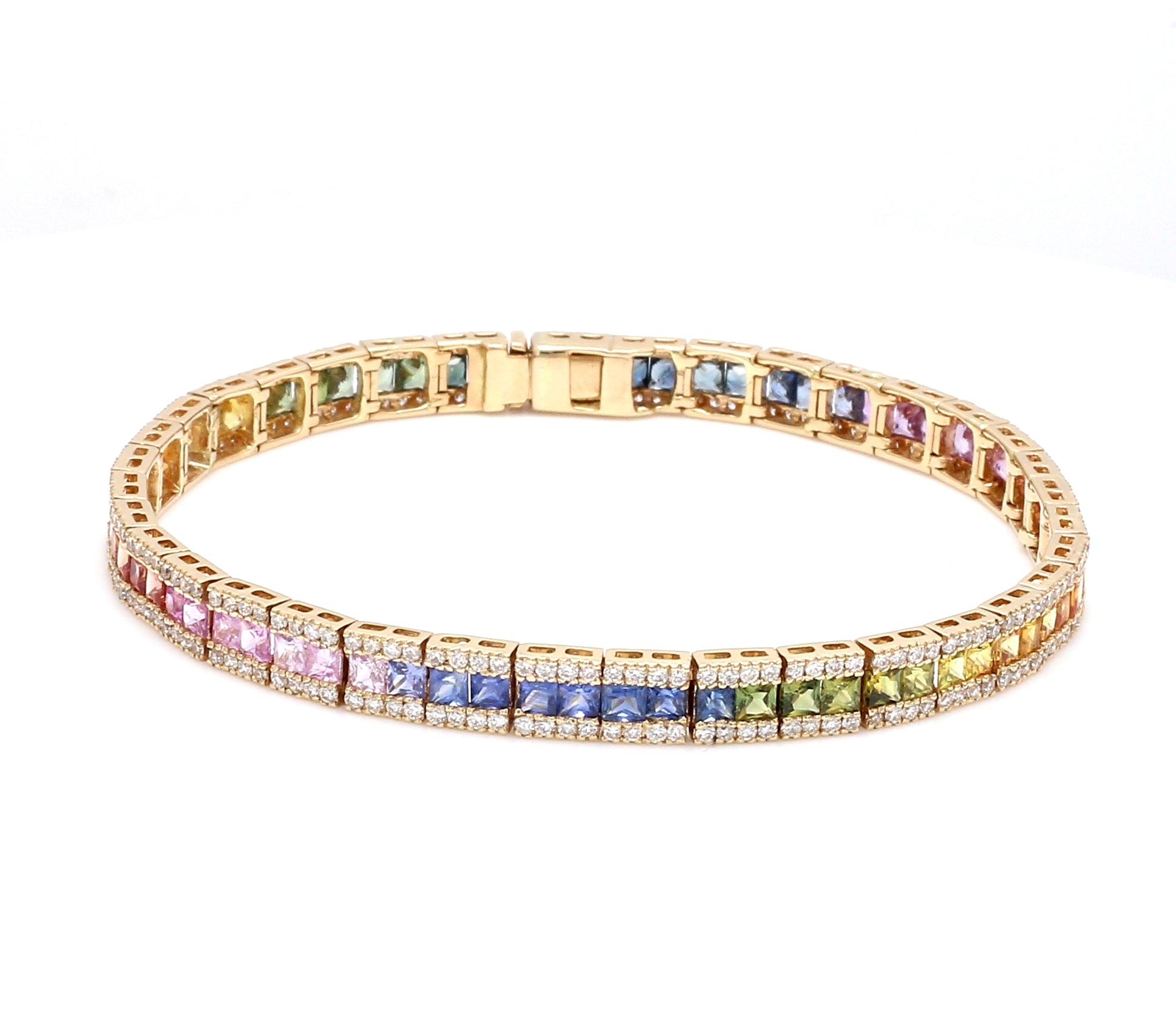 Rainbow Sapphire Princess Cut Diamond Bracelet - qivii
