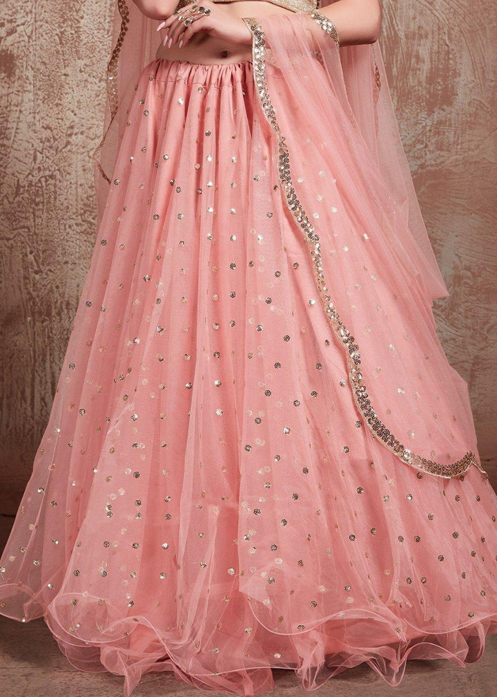 Baby Pink Designer Soft Net Lehenga with Sequins & Zari work - qivii