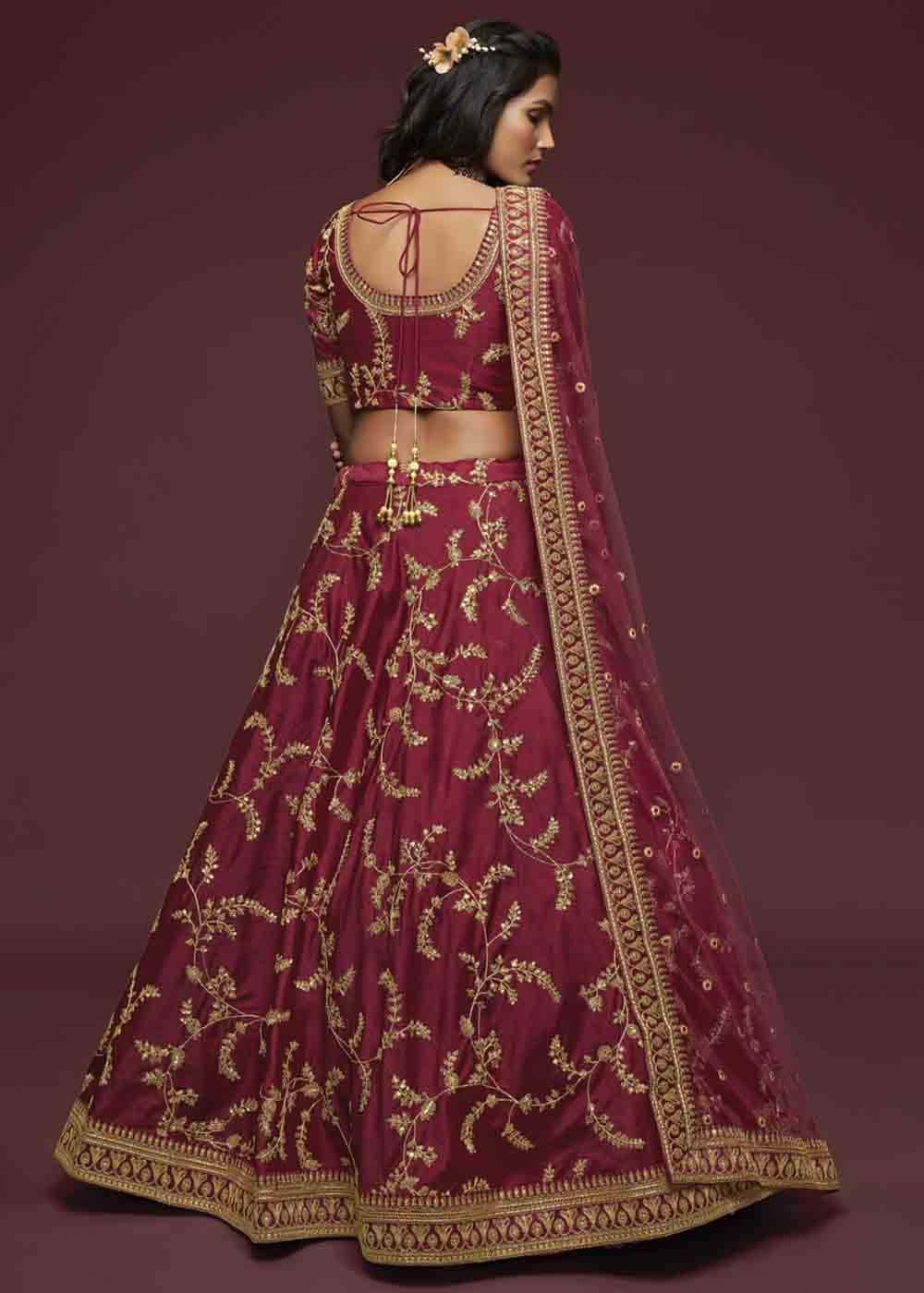 Barn Red Silk Lehenga Choli with Thread,Zari,Dori & Sequins work - qivii