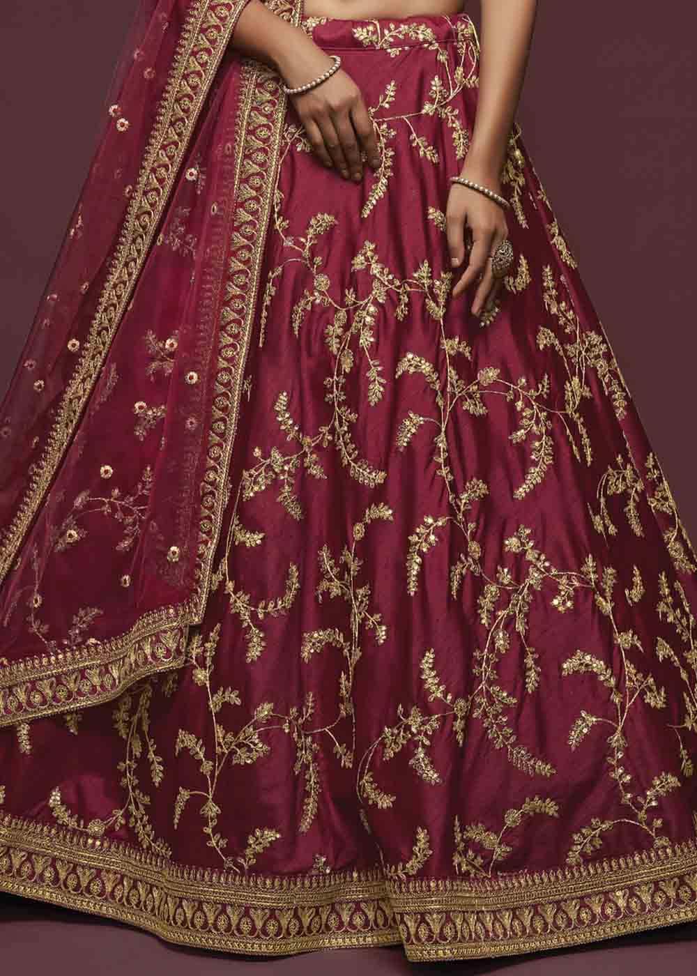 Barn Red Silk Lehenga Choli with Thread,Zari,Dori & Sequins work - qivii