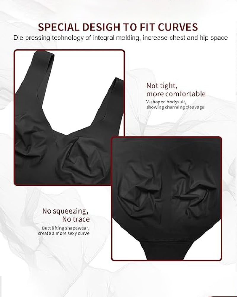 Shapshe® Women's Tummy Control Seamless Ice Silk Summer Bodysuit Compression V Neck Body Shaper  - By Qivii