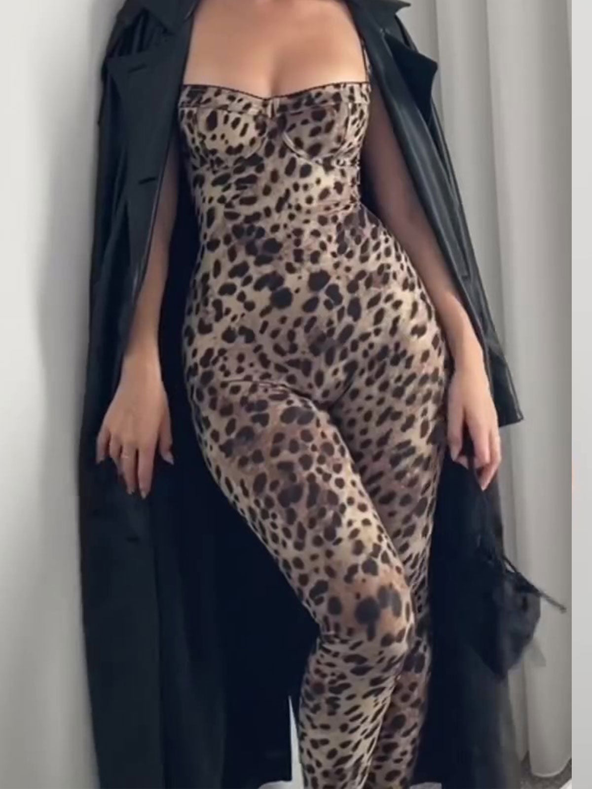 Shapshe® Bodycon Stretch Leopard Print Jumpsuit Sleeveless Push Up Body Catsuit  - By Qivii