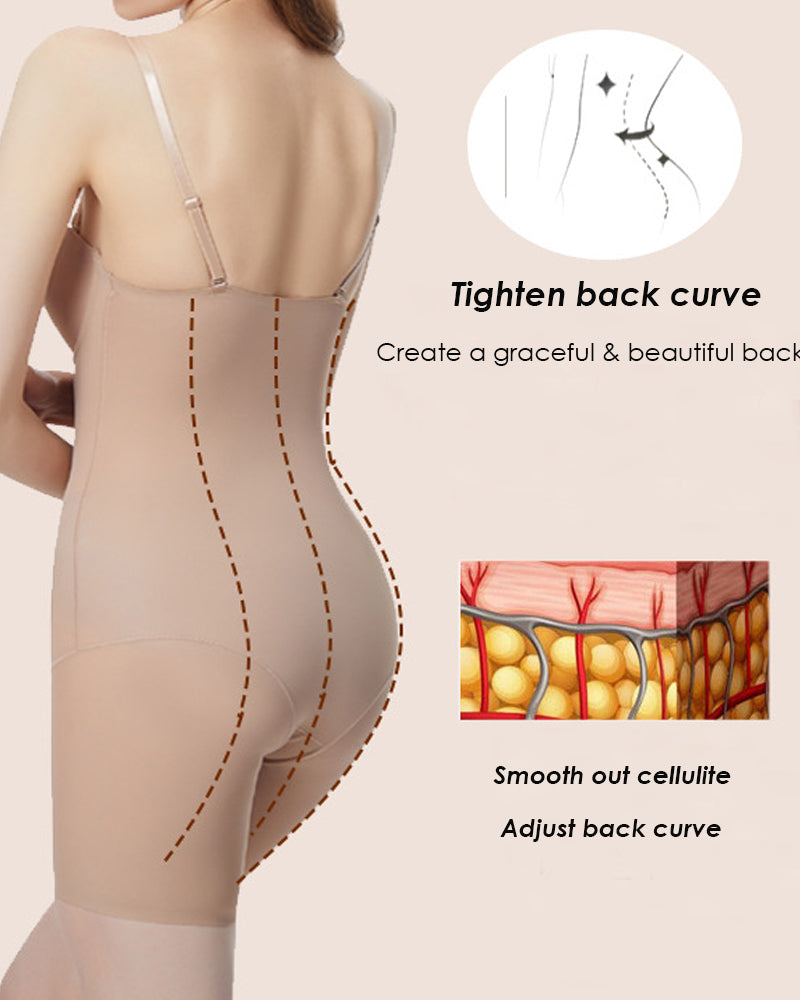 Seamless Mid Thigh Strapless Shapewear Comfort Tummy Control Bodysuits With Bra  - By Qivii