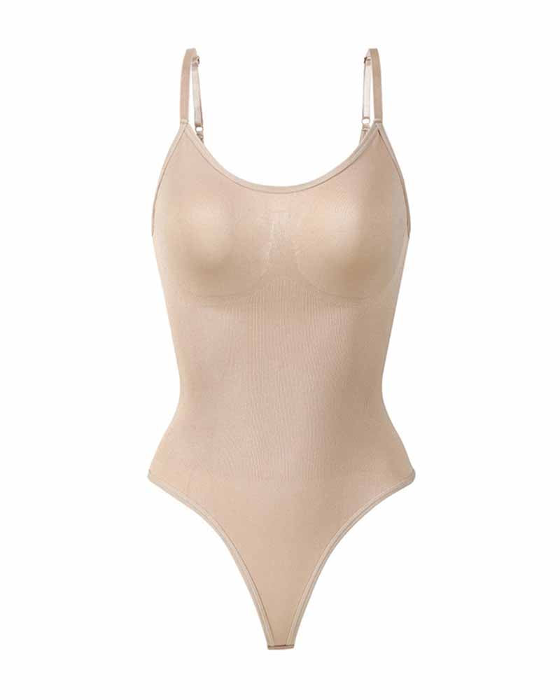 Seamless Round Neck Tummy Control Thong Tank Top Body Shaper Bodysuits  - By Qivii