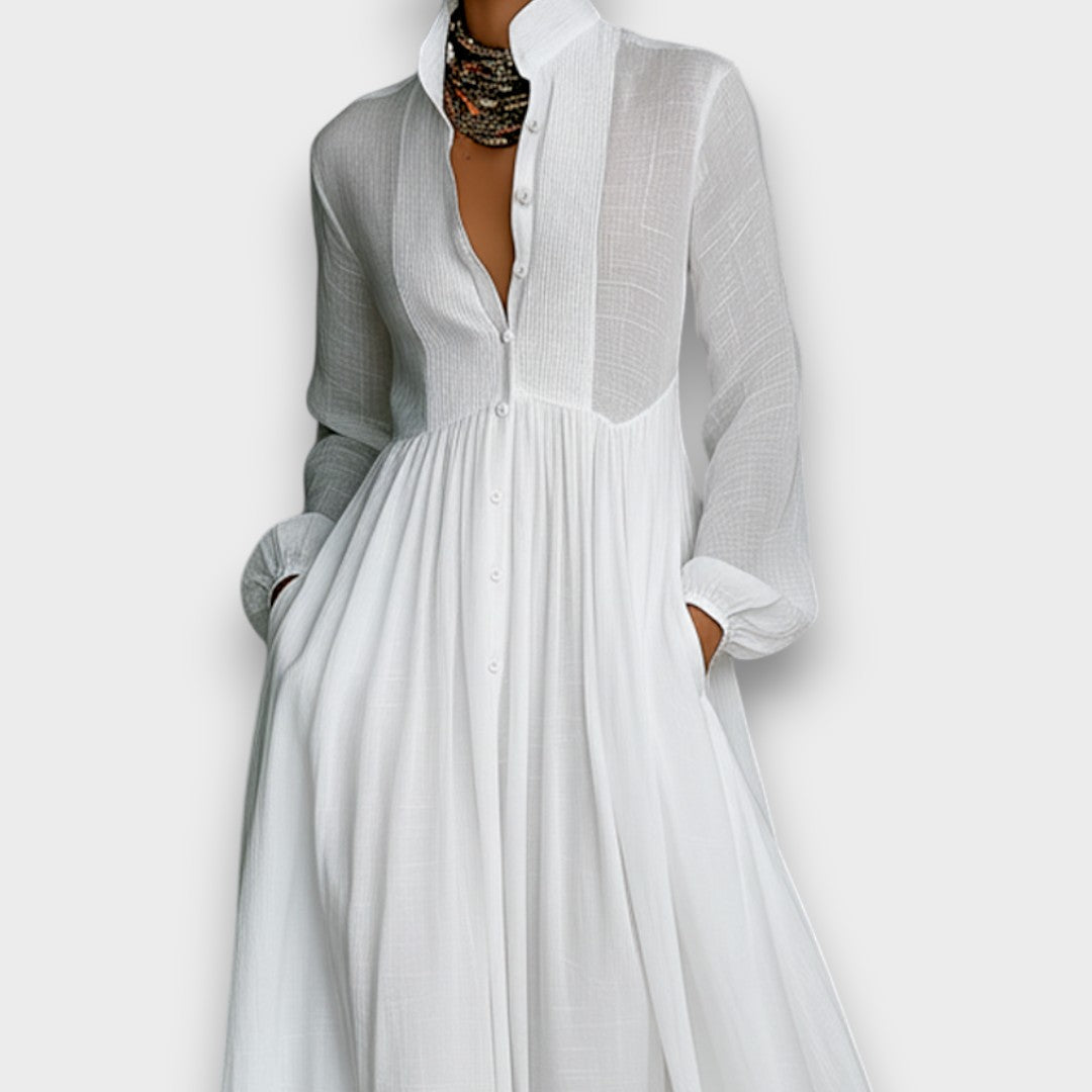 Serena - Maxi Jurk met Vloeiende Voorknopen  - By Qivii