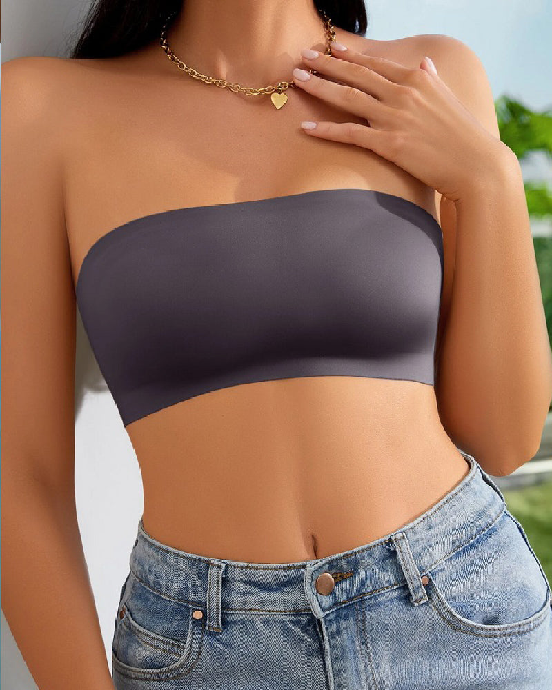 Wireless Strapless Bandeau Bra Seamless Stretch Non Padded Push Up Bralette  - By Qivii