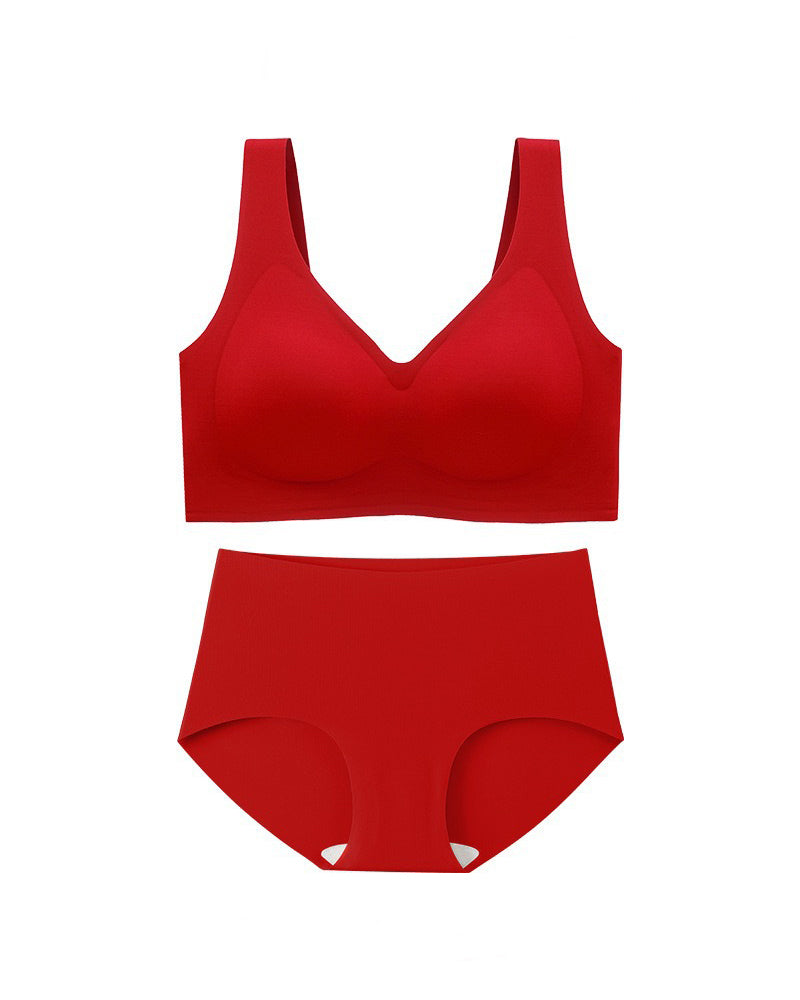 Women's Wirefree Underwear Set Seamless Ultra Comfort Daily Bras With High Waist Panties  - By Qivii