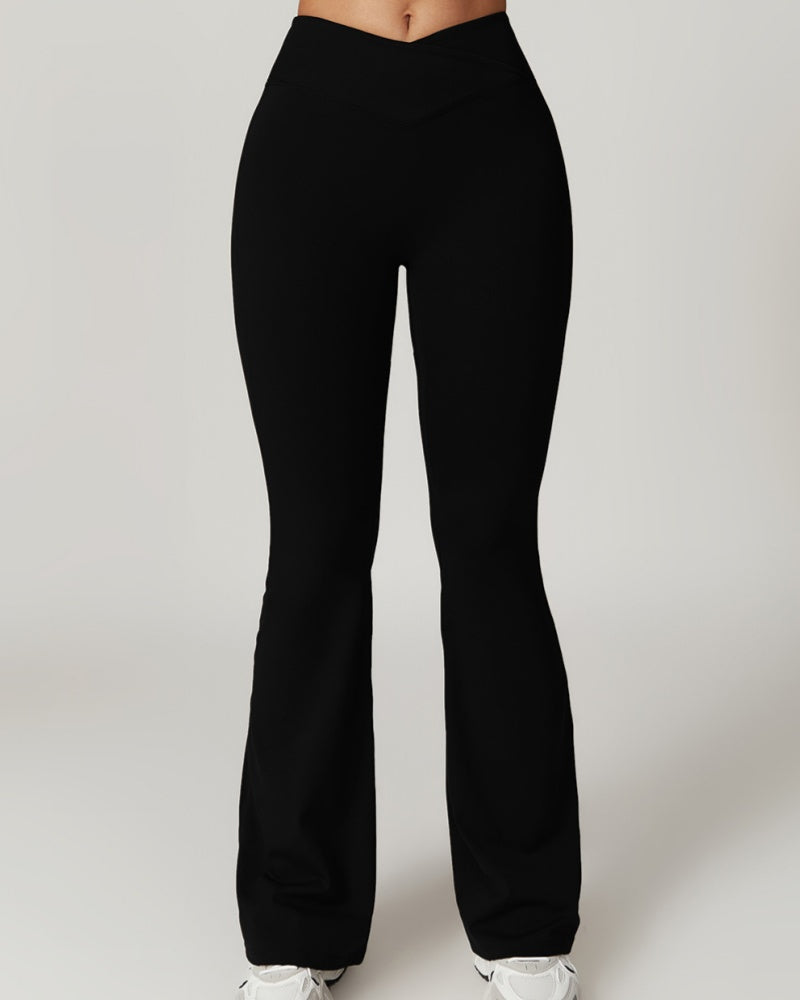 Crossover High Waist Hip Lift Quick Dry Yoga Flared Pants  - By Qivii