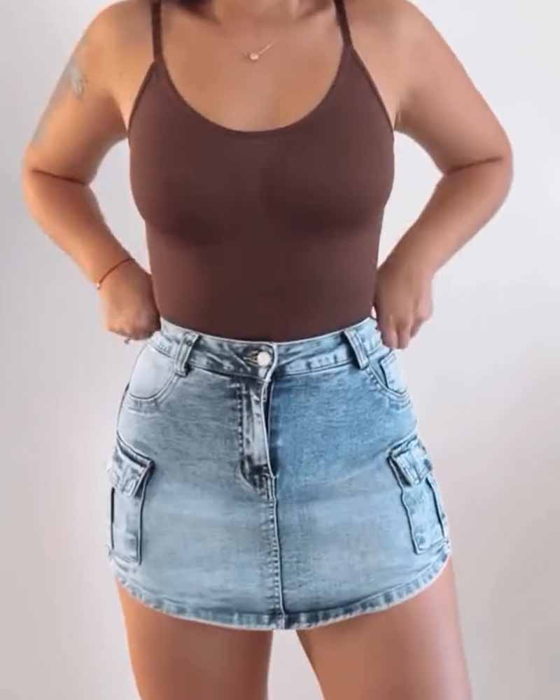 Seamless Round Neck Tummy Control Thong Tank Top Body Shaper Bodysuits  - By Qivii