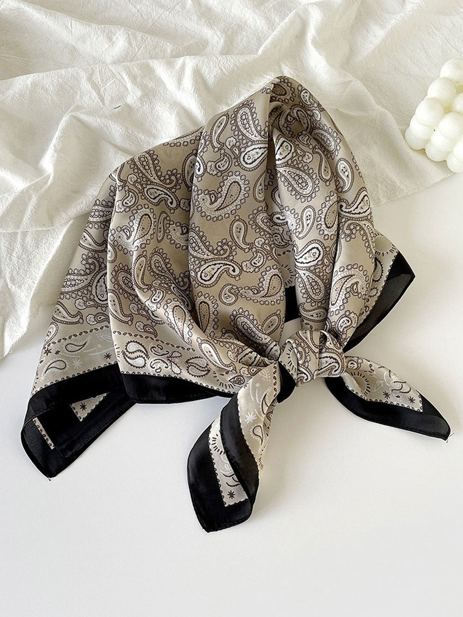 Retro Contrast Bohemian Paisley Print Satin Scarf  - By Qivii
