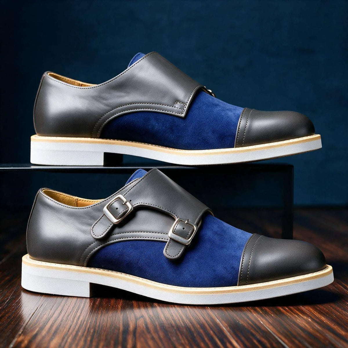 Hudson Ridge Beaumont Double Monk Straps men's loafers in brown leather with elegant buckle details.