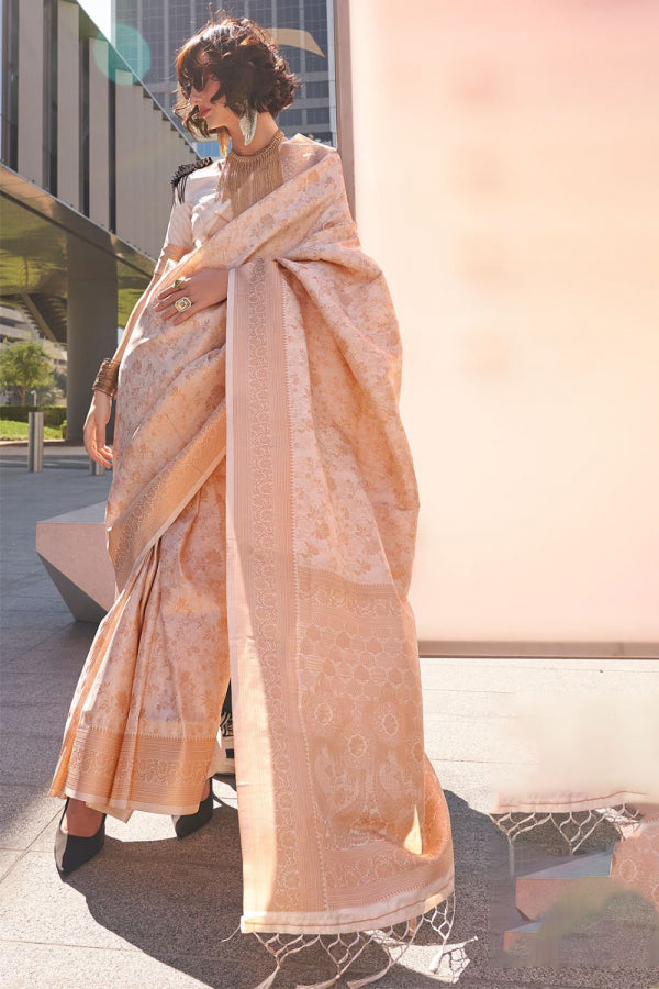 Beige Handloom Weaving Work Saree