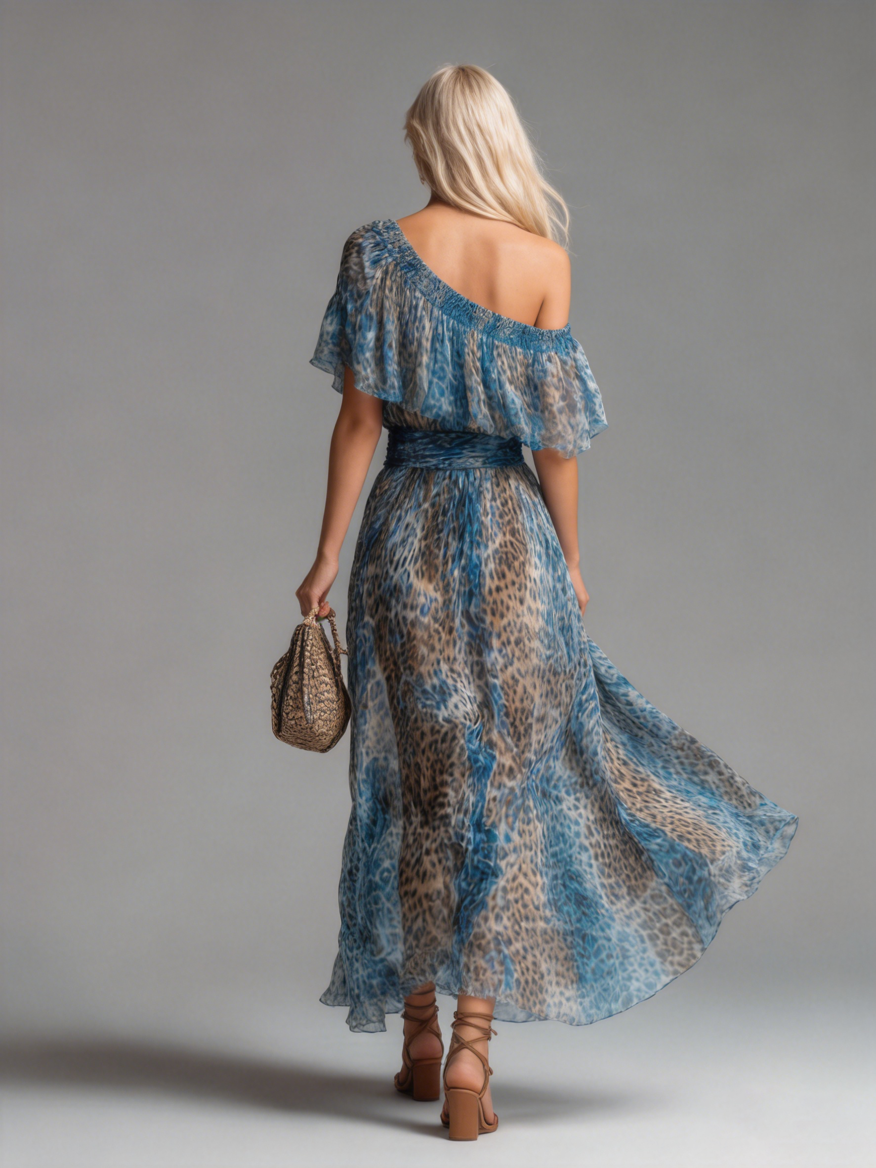 Wild - Long chiffon dress with leopard print and bare shoulders by Qivii