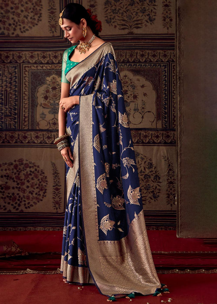 Berry Blue Meenakari Weaving Dola Silk Saree - qivii