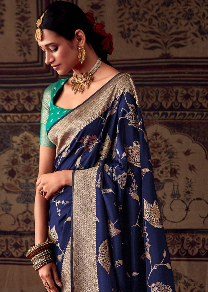 Berry Blue Meenakari Weaving Dola Silk Saree - qivii