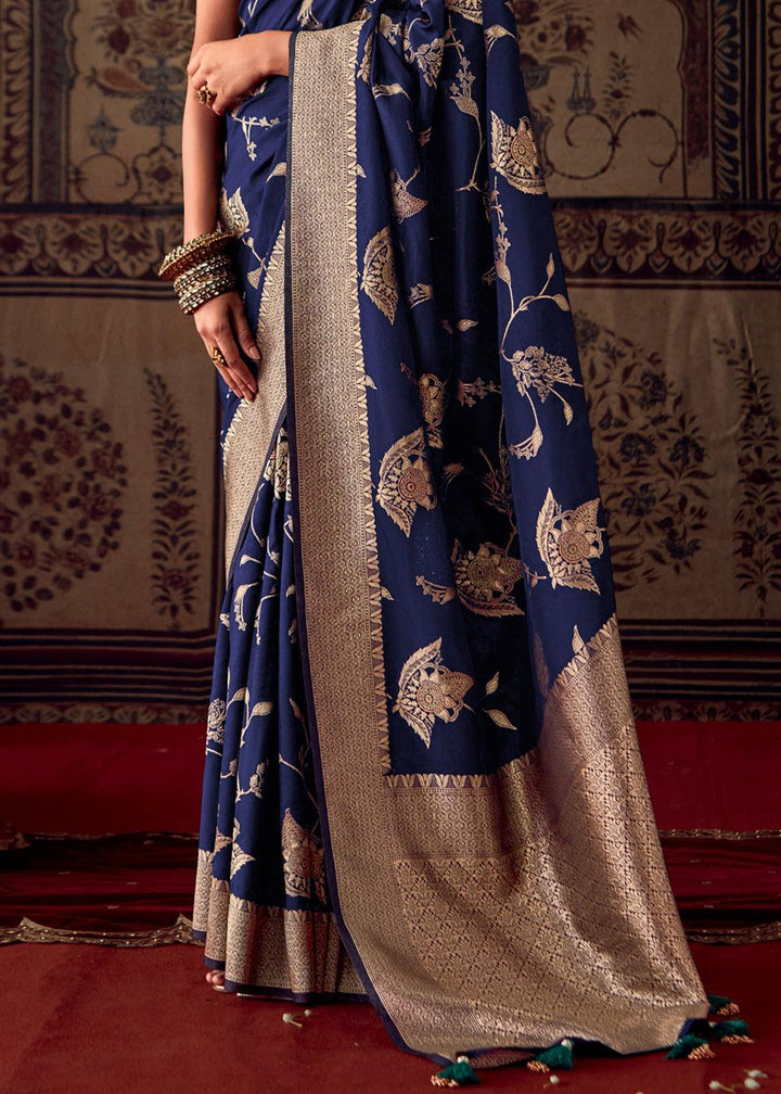 Berry Blue Meenakari Weaving Dola Silk Saree - qivii