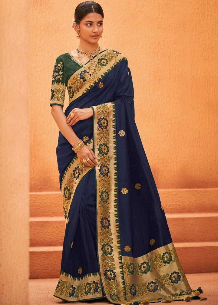 Berry Blue Woven Paithani Saree | Stitched Blouse - qivii