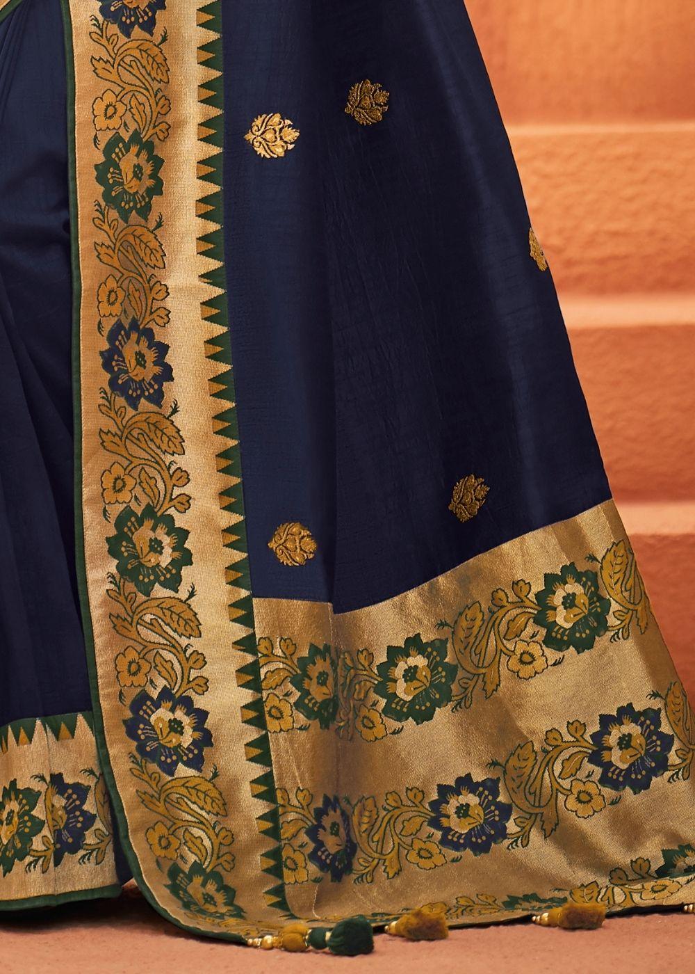 Berry Blue Woven Paithani Saree | Stitched Blouse - qivii