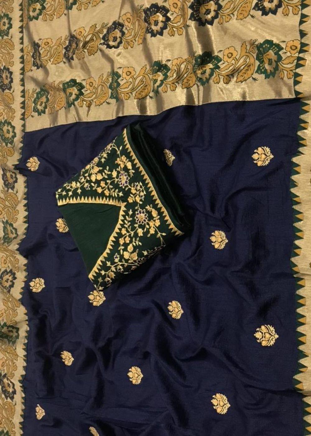 Berry Blue Woven Paithani Saree | Stitched Blouse - qivii