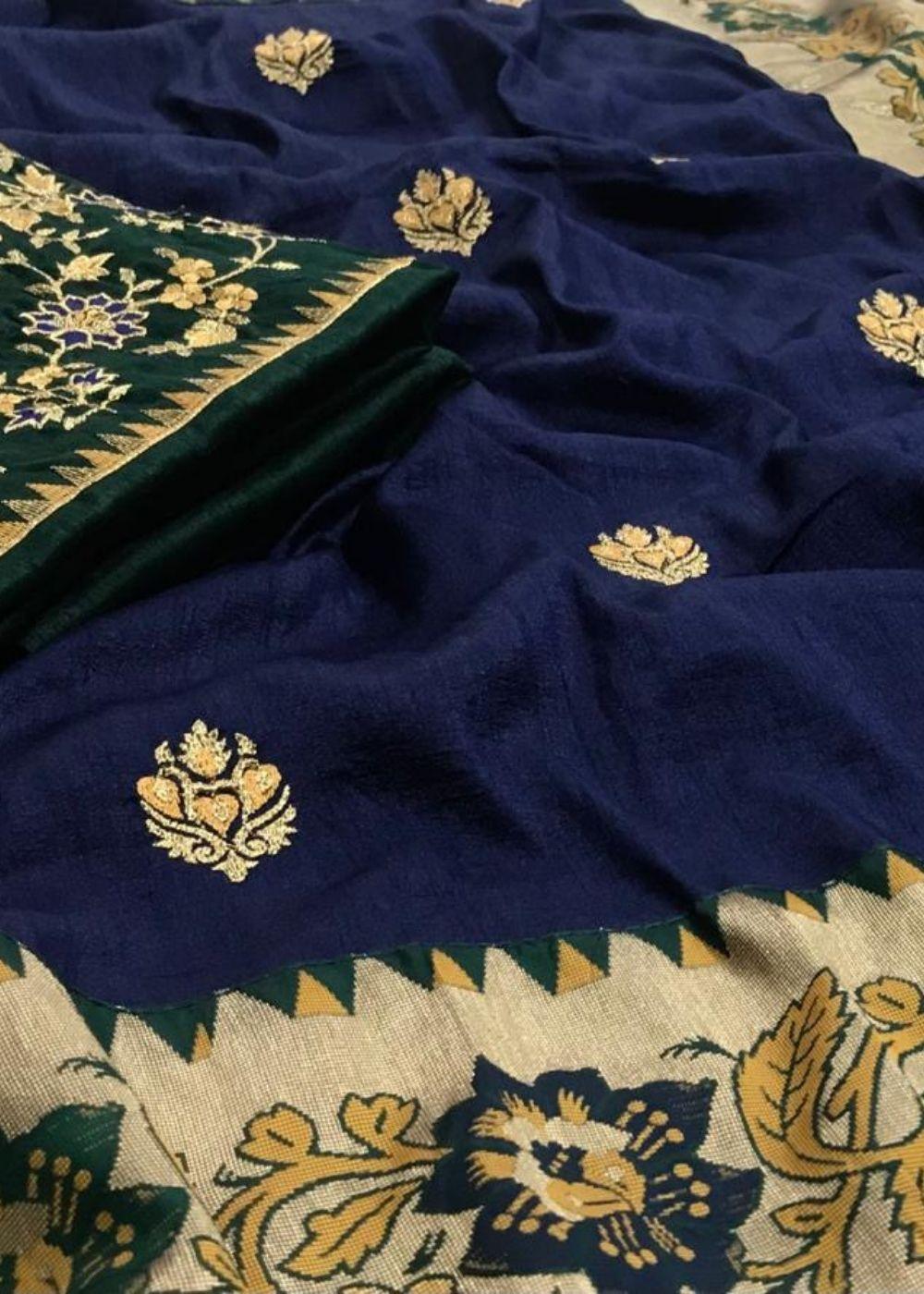 Berry Blue Woven Paithani Saree | Stitched Blouse - qivii