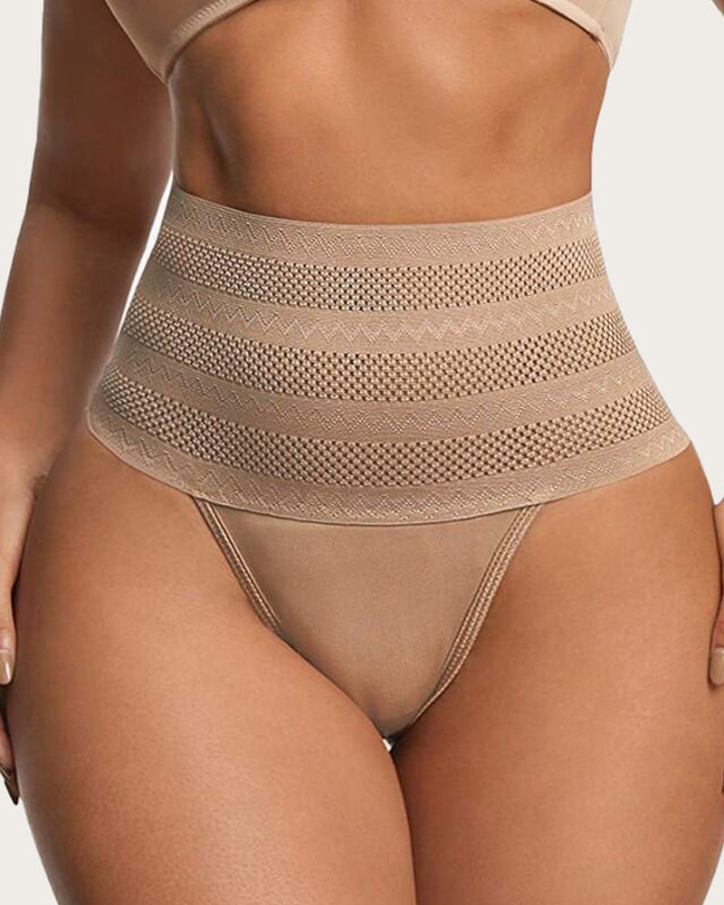 Women's High Waist Shaping Thong Breathable Tummy Control Shapewear Panty  - By Qivii