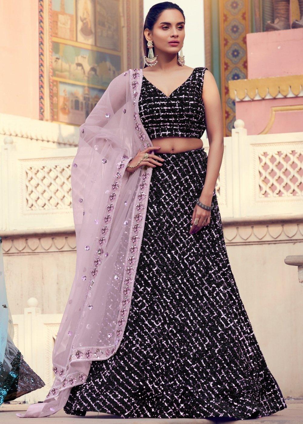 Black & Pink Designer Lehenga Choli with Sequins work - qivii