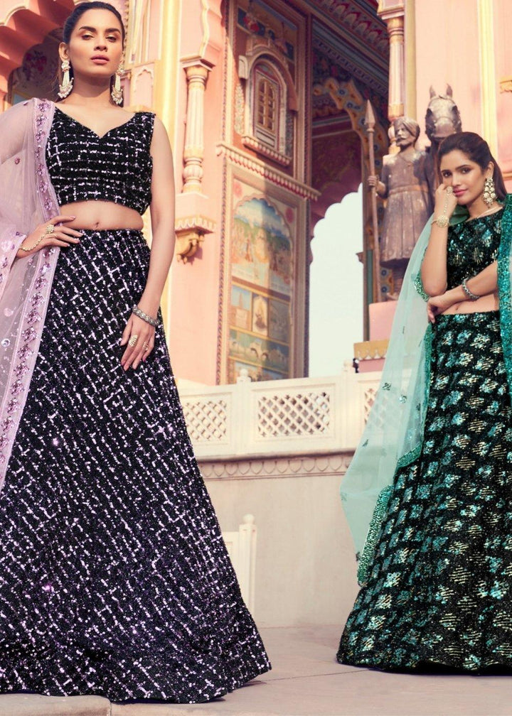 Black & Pink Designer Lehenga Choli with Sequins work - qivii