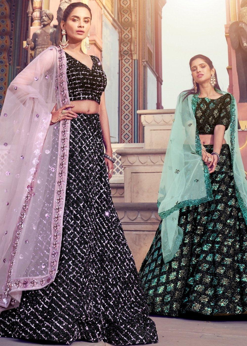 Black & Pink Designer Lehenga Choli with Sequins work - qivii