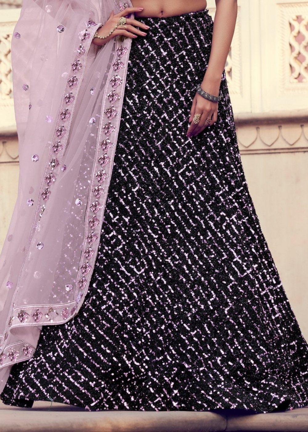 Black & Pink Designer Lehenga Choli with Sequins work - qivii