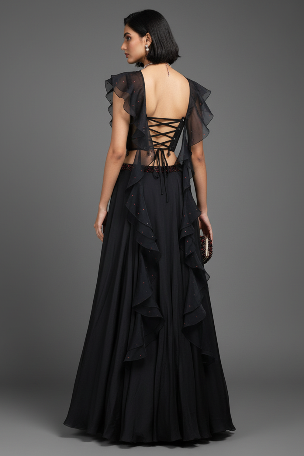 Black Lehenga with Corset Blouse & Dupatta