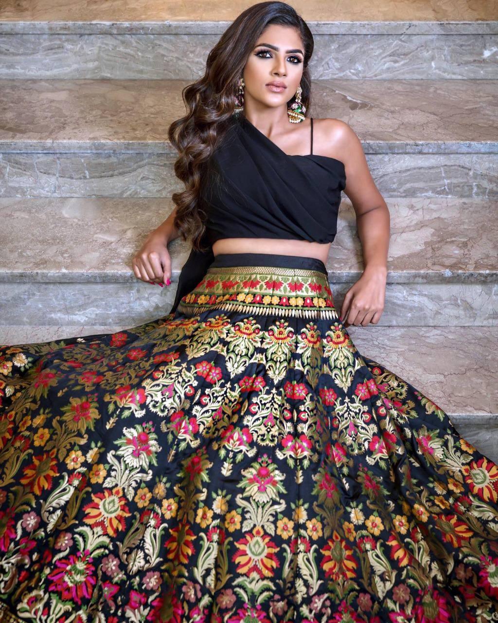 Black Party Wear Banarasi Weaving Designer Party Wear Lehenga (Fully Stitched) - Inspired