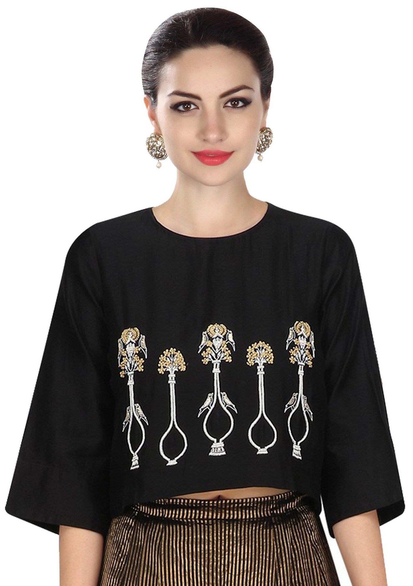 Black Potted Plant Motifs Top by Qivii
